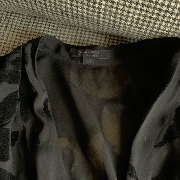 All saints sheer sleeve, deep v, velvet formal top - Picture 2 of 4